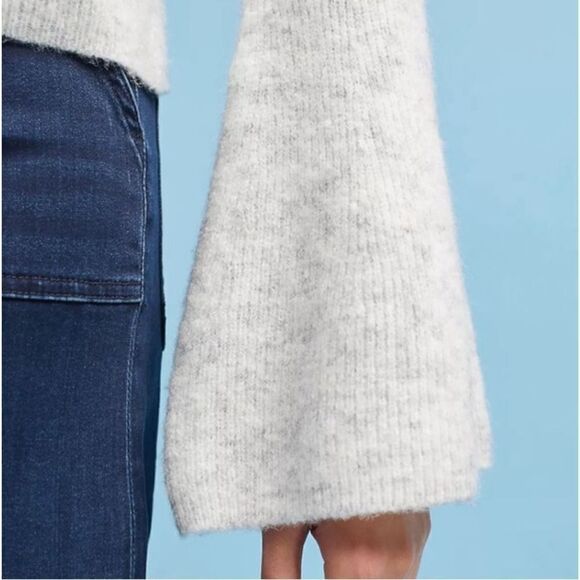 Moth Flared Bell Sleeve Ribbed Knit Sweater Cream Heathered Gray Anthropologie M - Picture 11 of 11